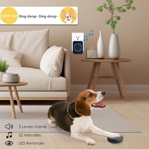 Full House Dog Doorbell - Wireless Potty Training System with Waterproof Touch Button | 1000ft Range, Black