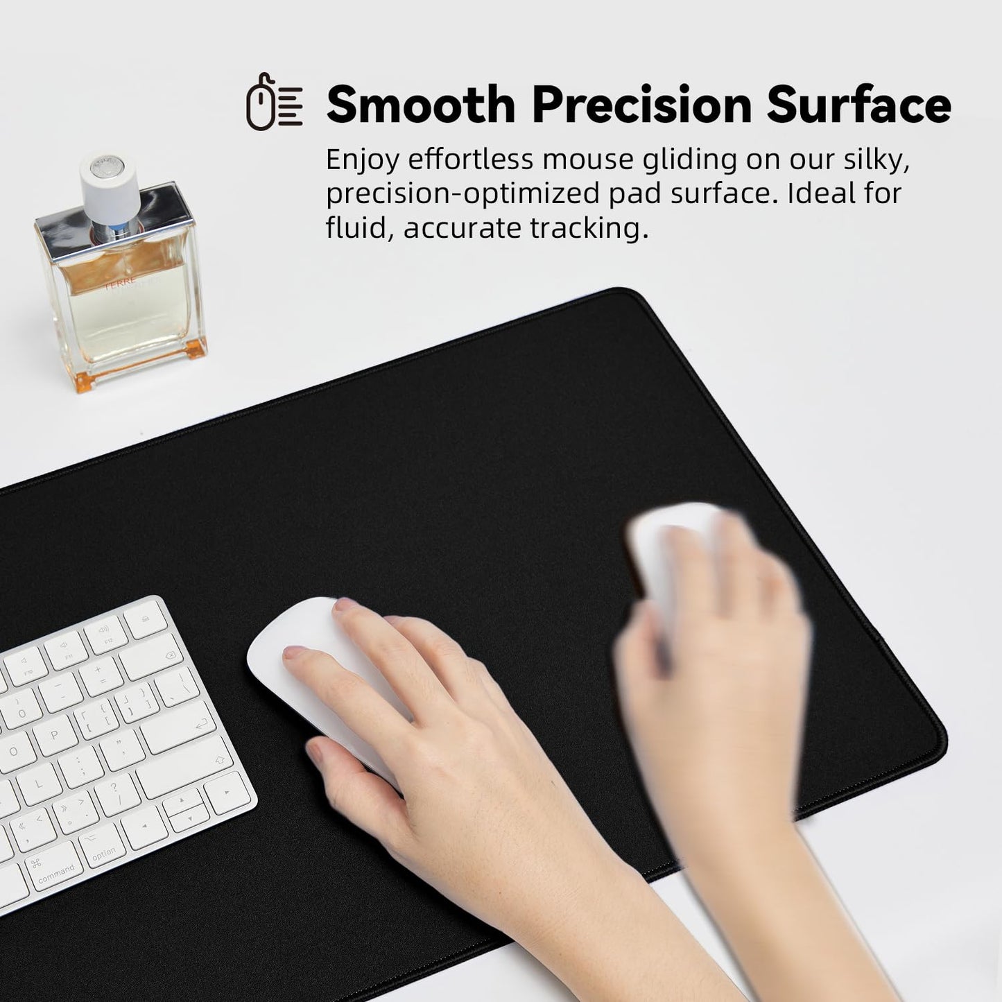 Reniteco Large Gaming Mouse Pad with Durable Stitched Edges, Non-Slip Rubber Base, Big Computer Keyboard Mouse Mat Desk Pad for Home Office Gaming Work, 31.5"x11.8"x0.08", Black