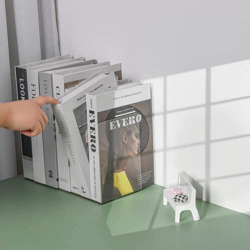 Adwikoso Clear Acrylic Bookends - 6 Pcs Non-Slip Decorative Book Holders for Heavy Books | Office Organizer