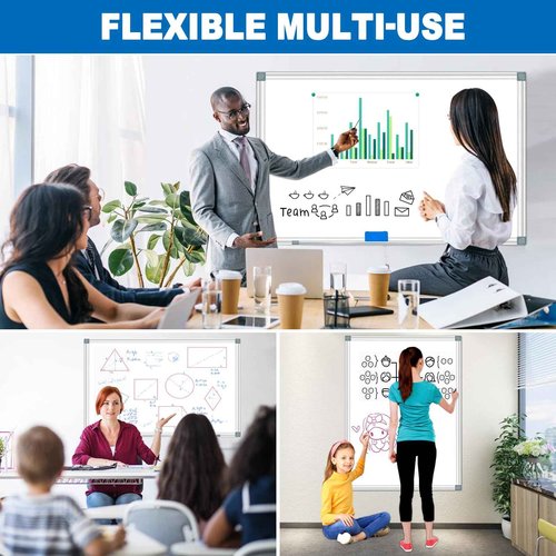 White Board Dry Erase Whiteboard for Wall 36" x 24" (2pcs) Aluminum Presentation Magnetic Whiteboards with Long Pen Tray, Hanging Whiteboard for Office, Meeting Room, Classroom, School & Home