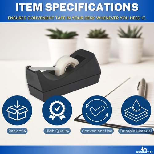 1InTheOffice Desk Tape Dispenser, Black 4 Pack (Desktop Tape Dispenser)