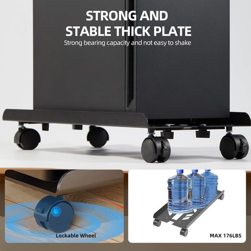 Hovadova Adjustable Computer Tower Stand, Ventilated Mobile CPU Stand Fits Most PC Tower, Steel Desktop CPU Holder with Rolling Caster Wheels, PC Floor Cart Riser for Gaming Office Desk Accessories