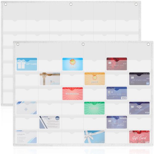 Affrolling 2 Pcs 2 x 3.5 Inch Business Card Index Card Holder Sleeve Hanging Wall Mount Business Holder 36 Slot Plastic Organizer for Office Home(White)