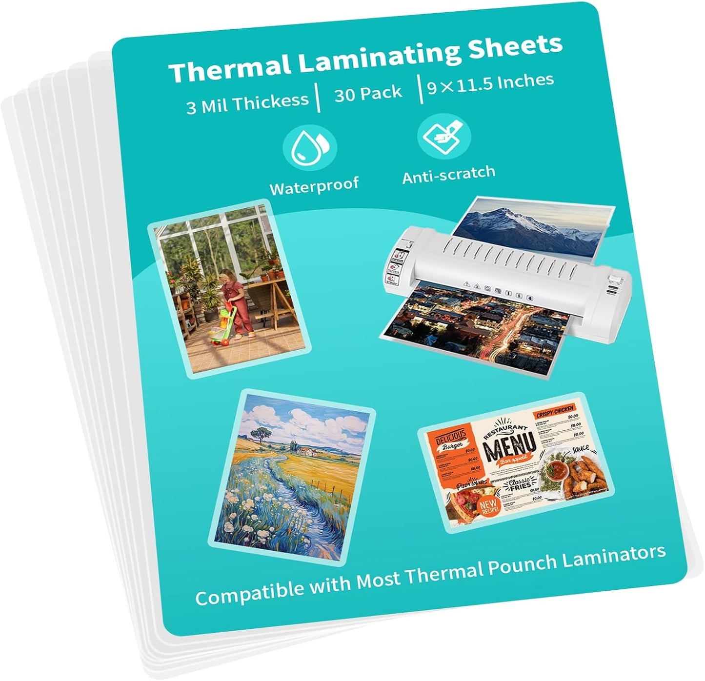 Skiennix Thermal Laminating Pouches - Clear 9 x 11.5 Inch Sheets for US Letter Size | 30 Pack