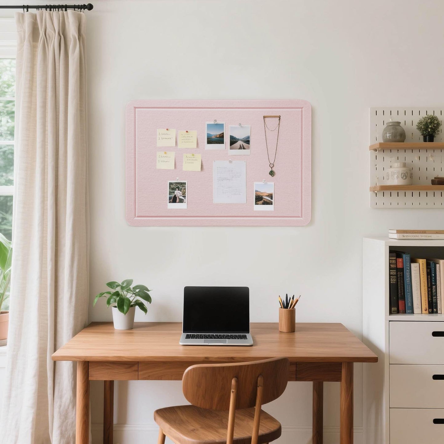 Lightomorrow Bulletin Board, 36 x 24 Inches Cork Board Alternative Decorative Felt Pin Board with Safe Removable Adhesives & 20 Push Pins for Home Office Classroom Walls-Pale Pink