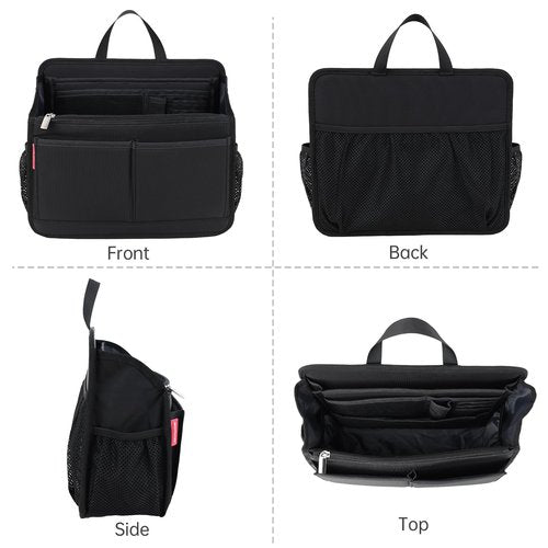DELTAMANN Rugged Organizer Insert for Briefcase Tote Shoulder Messenger Bag - 19 Pockets,Durable Padded Nylon,Handle (Small,Black)