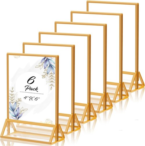 PPH-Sisy Gold Picture Frame - Double-Sided Acrylic Display Stand for 4x6 Photos | 6 Pack