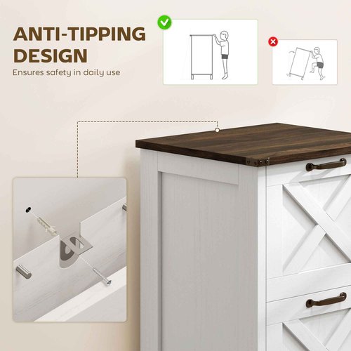 HOMCOM 2 Drawer Vertical File Cabinet with Silent Slides, Rustic Farmhouse Filing Cabinet with Barn Doors for A4/Letter Size, Printer Stand with Storage for Home Office, Distressed White