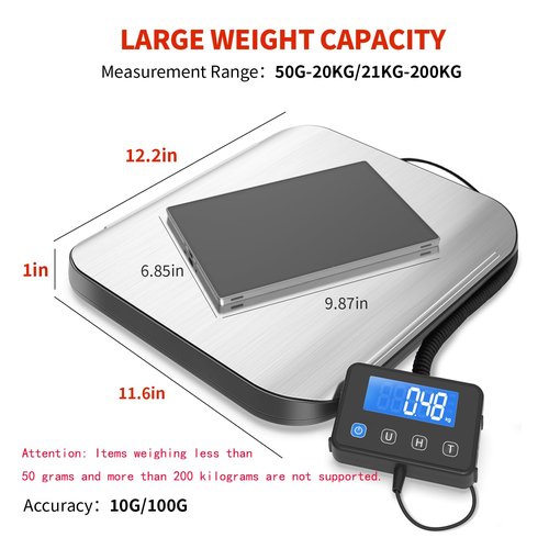 KKZ Heavy Duty Shipping Scale - 440 LB Stainless Steel Postal Scale for Packages & Mailing