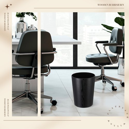 Threehoney 2 Pack 2.3 Gallons Wood Trash Can Wastebasket Natural Wood Round Wastebasket Small Trash Bin for Home, Office Under Desk, Kitchen, Bedroom, Hotel, Room(Black,Flat)