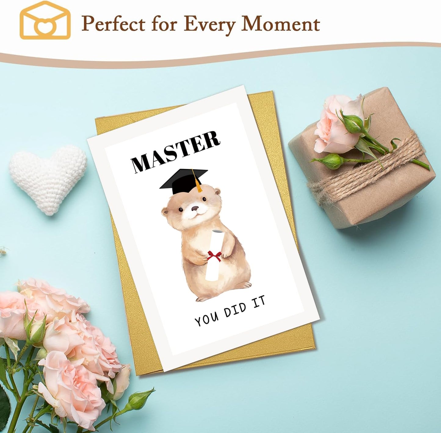 Masters Degree Graduation Card for Him Her, Funny Otter Congratulations Card for Master, Congratulations MBA Graduation for Son Daughter Grandson Granddaughter