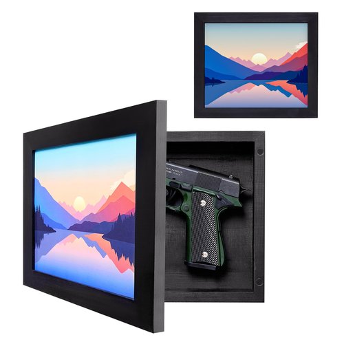 Hidden Gun Storage, Hidden Gun Safe for Pistols with Magnetic Lock, Solid Wooden Picture Frames for Handgun, Hidden Storage Gun Safe Home Furniture, Concealment Furniture Picture Frame Box, Black