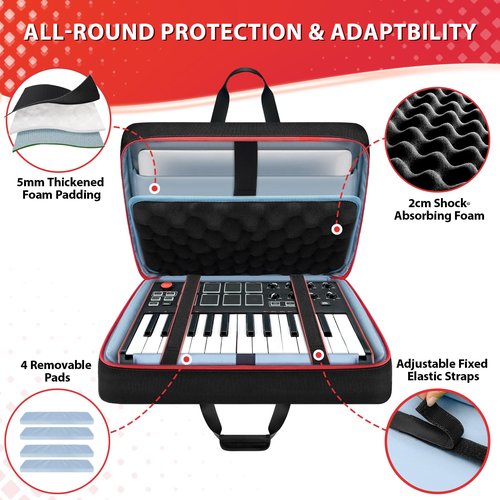SNIGJAT MIDI Keyboard Case for AKAI MPK MINI MK3, Carrying Case for Arturia MiniLab 3 with 14“ Laptop Compartment, Soft Padded MIDI Controller Keyboard Bag with Handle & Shoulder Strap