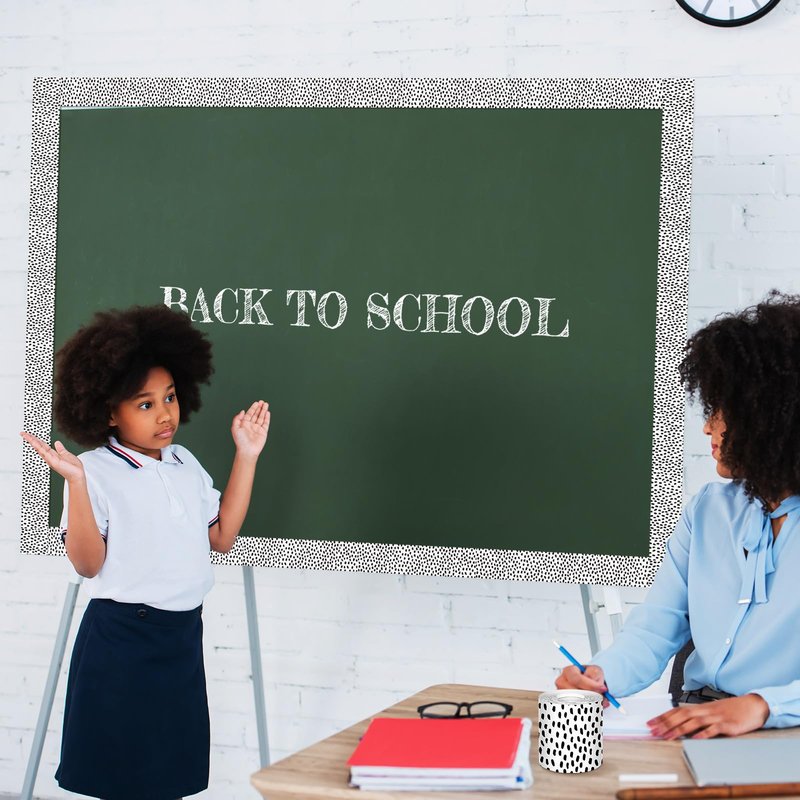 Zonon 65 Feet Bulletin Board Borders Black Messy Dots Striped Grid Borders Decorative Straight Scalloped Wavy Rolled Trim Classroom Back to School Decor