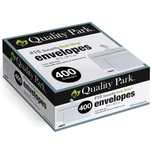 Quality Park Security Envelopes Letter Size #10 - Self Seal 4/18 x 9.5", Windowless Design, Mailing Envelopes for Official Business & Legal Letters. Pack of 400