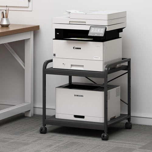 Fannova 2-Tier Under Desk Printer Stand - Height Adjustable Rolling Cart with Storage | Black, 20 Inches Deep
