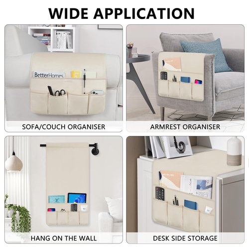 WETRBWEH Remote Control Holder for Armchair，Couch Caddy Organizer TV Remote Holder for Bed Storage 5 Pockets，Remote Caddy Bedside Organizer Bedside Table Organizer (Beige, 35''x18'')
