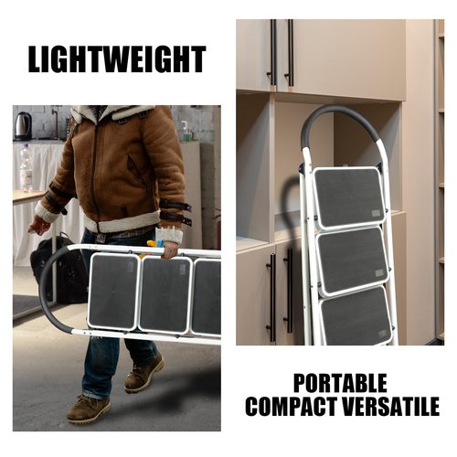 Big Red 3 Step Ladder, 400lbs Ergonomic Folding Stool with Anti-Slip Pedal, Step Stool with Padded Handle for Kitchen, Household, Offices, ATRJZ9023BR, Torin