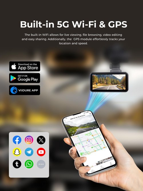 COOLCRAZY Dash Cam Front Rear: 4K+1080P Full HD Dashcam Free 64GB Card, with 5G WiFi GPS, Dual Dash Camera for Cars with 3" IPS Screen, Night Vision, HDR, App Control, 24H Parking Mode, Loop Record