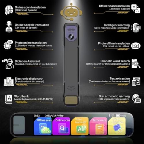 Scan Sense Pen Ai, Scansense Ai Smart Pen - Instant Ai Answers for Math, History & More Offline Translation (60+ Languages), Camera, Bluetooth, Music & File Storage (Memory: 4G+512G (Memory Card))