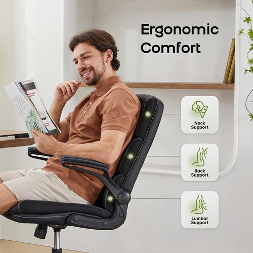 Skiennix Adjustable Office Chair - Ergonomic Mid Back Support with Padded Armrests | Black