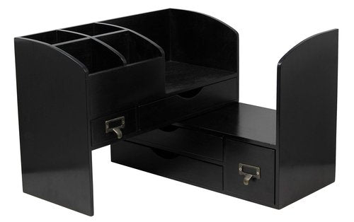 Executive Office Solutions Adjustable Wooden Desk Organizer For Desktop, Tabletop, Office or Counter – Wood Storage Shelf Rack For Office Supplies, Desk Accessories, or Mail – Black