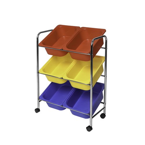 Seville Classics Rolling Utility Organizer Storage Cart, for Home Office, School, Classroom, Scrapbook, Hobby, Craft, 6-Bin, Multicolor