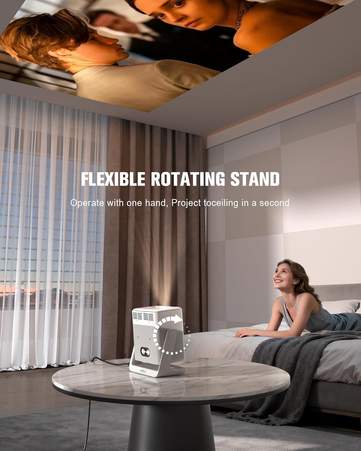 VOPLLS Smart Mini Projector - Thinnest 1080P Portable Projector with WiFi, Bluetooth & Auto Focus | 4K Support