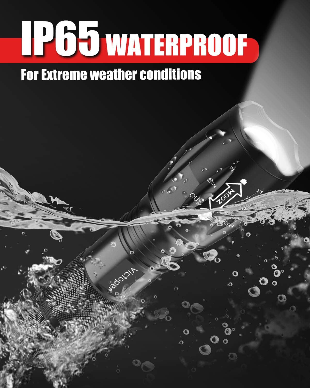 Victoper LED Flashlight - Bright Tactical Torch with 5 Modes | Waterproof & Zoomable - 2 Pack for Outdoor Adventures