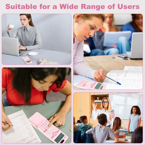Scientific Calculators,Rudnia Pink Solar Calculators with 4-line Display,10+2 Digits and 552 Function Calculator,School Supplies for Middle High School and College Students (Pink)