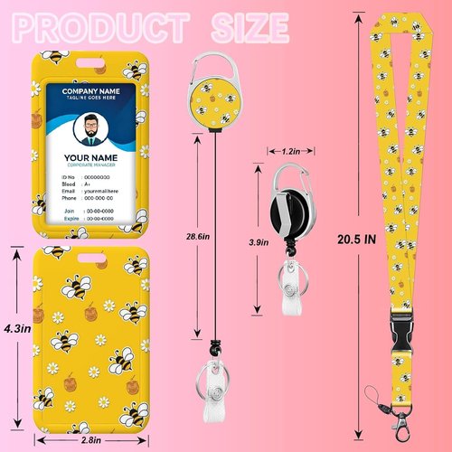 Honey Bee ID Badge Holder - Detachable Lanyard & Retractable Reel for Nurses, Teachers, & Office Staff