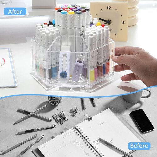 GRDYEAAR Acrylic Pen Holder, Pencil Holder for Desk, 360° Rotating Desk Organizer, Crayon Organizers for Kids，Marker Organizer, Caddy Art Supply Organizers