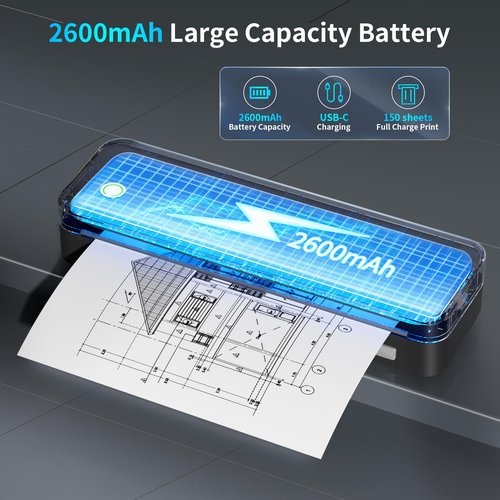 leginico Portable Printer with 6 Rolls Multi-Size Paper, Bluetooth Inkless Thermal Printer Compatible with iOS, Android, Laptop, Used for Travel, Office, Home(Black)