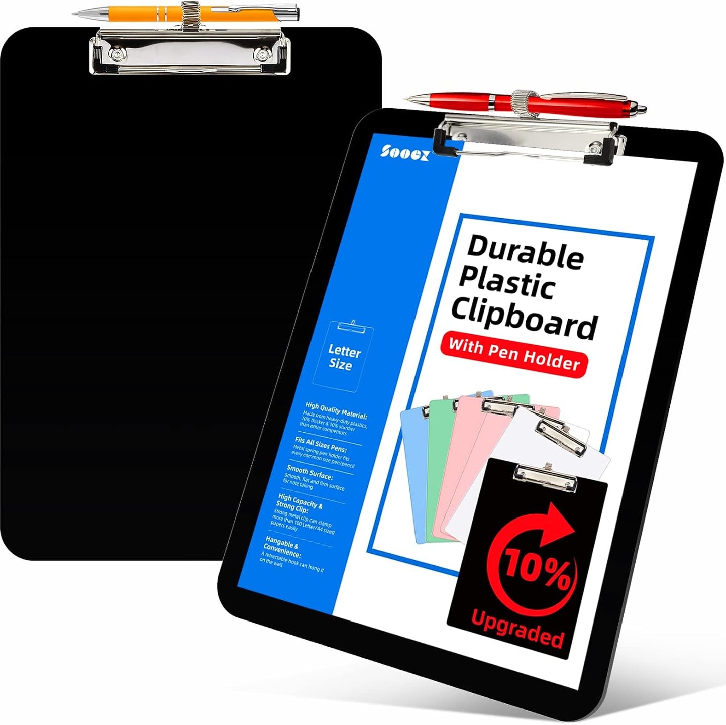 Sooez Clipboard with Pen Holder - 10% Thicker Design | 8.5x11 Standard Size for Teachers & Office Use