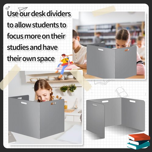 24 Pcs Desk Dividers for Students Plastic Durable and Waterproof Privacy Folders Shields Test Dividers with Classroom Privacy Boards for School Study Teacher Supplies (24pcs Grey)