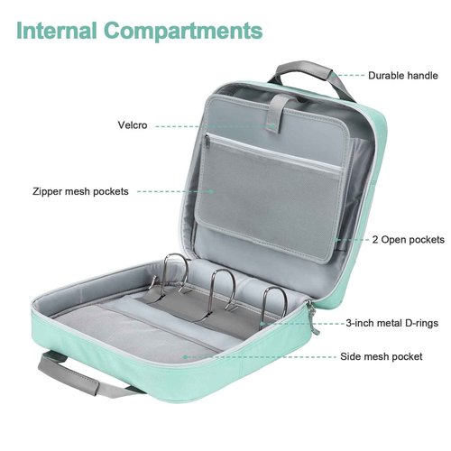 Losong 3 Inch D-Ring 3 Ring Zipper Binder, Binder with Strap 700 Sheet Capacity & Multi-Pockets School and Office Organizer, Compatible with 13-Inch MacBook(Patent Design Light Blue)