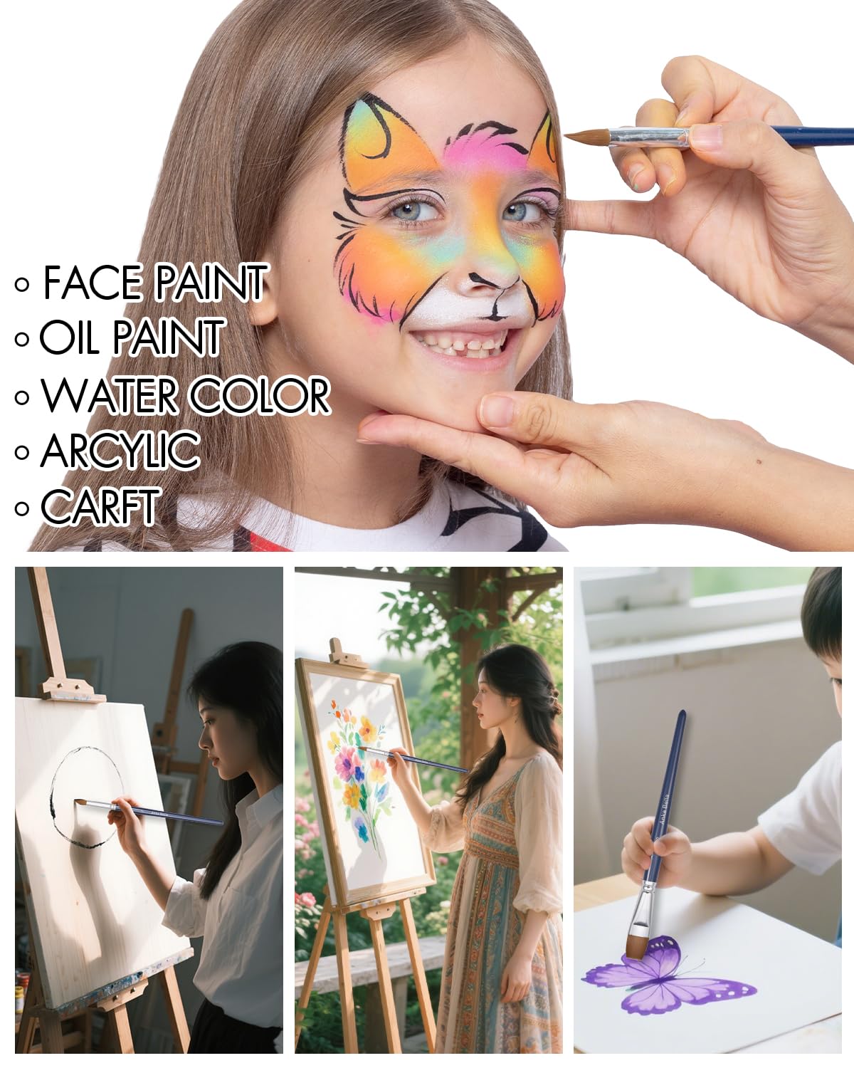 Anka Bella Professional Pre-Quality Face Paint Brushes Set,Including 14pcs Different Size Paint Brushes & Standable Case,Convenient to Use