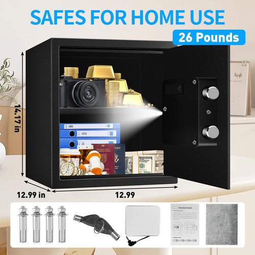 2.3 Cuft Fire proof Safes for HOME USE, Digital Security Safe Box with Programmable Keypad and Spare Keys, Safety Box for Home Office Business, Document Safe for Money Medicine Valuables
