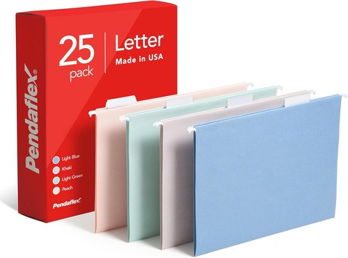 Pendaflex Hanging File Folders - Durable Letter Size (8.5" x 11") in Assorted Colors | 25 Pack with Tabs & Inserts