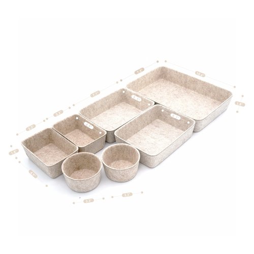 Welaxy Drawer organizers Felt storage bins office Desk Draw dividers wabi-sabi Nordic Natural Scandinavian-chic style beige hygge design catchall tray 7-Piece (Oatmeal)