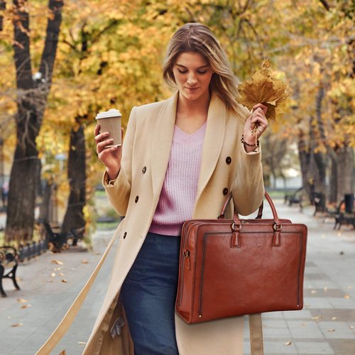 Banuce Vintage and Classic Genuine Full Grains Italian Leather Briefcase for Women 14 Inch Laptop Bag Stylish Business Work Bag Brown