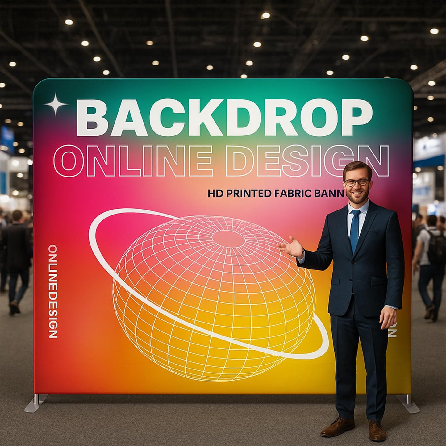 Bugedor Custom Tension Fabric Banner with Stand Trade Show Backdrop Display