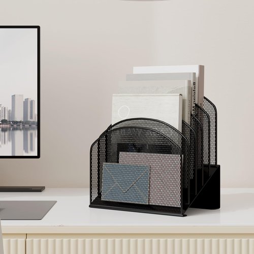 VETUZA Desk File Organizer, Metal Mesh Vertical Desktop File Folder Holder for Office & School & Home, 1 Pack