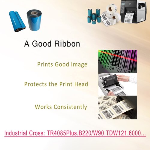 8 Rolls 4.33'' x 1476' Premium Resin Enhanced Wax Ribbon, 110mm x 450m Black Thermal Transfer Ribbon, Barcode Thermal Label Printer Ribbon, CSO-Ink Outside, 1'' Core for Zebra, TSC, GoDex, Citizen