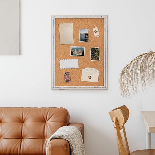 DOLLAR BOSS White Cork Board for Wall - 36 X 24 Inches, Rustic Wooden Frame Bulletin Board, Decorative Hanging Pin Board for Office & Home Decor