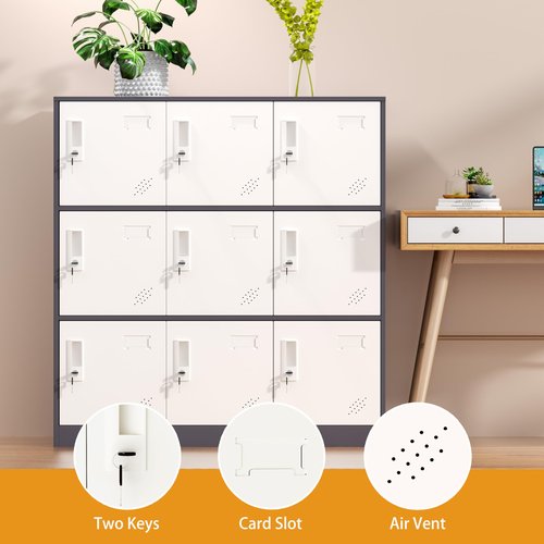 WISUNO 9 Doors Metal Lockers for Employees, Steel Storage Locker with Lock and Card Slot,Lockable Office Metal Storage for School Office Gym Bedroom,Garage(Gray)