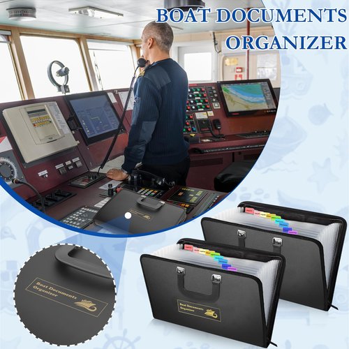 14" x 10" Boat Documents Organizer with Zipper Important Document Organizer 13 Pocket Dry Bag for Boat Documents Binder Black Waterproof File Storage Case with Handle for Registration Letter A4 Files