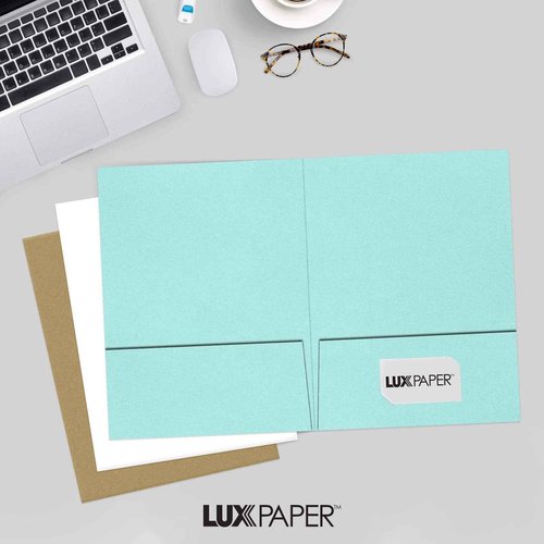 LUXPaper 9" x 12" Presentation Folders | Two Pocket | Seafoam Blue | 100lb. Cover | 50 Qty