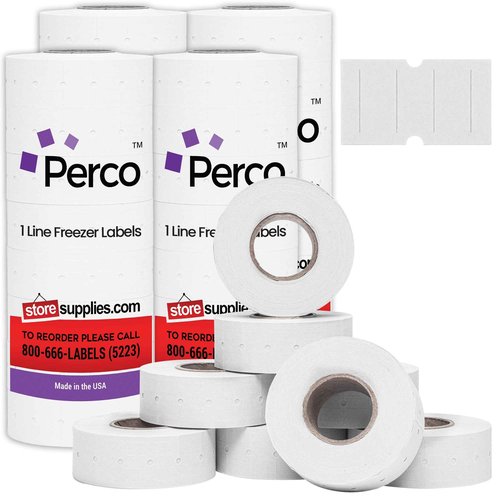 Perco 1 Line Freezer Adhesive Labels - 32 Rolls, 4 Sleeves, 32,000 Blank Price and Date Gun Labels for Perco Lite, X, Plus and Pro 1 Line Price and Date Guns - Made in USA