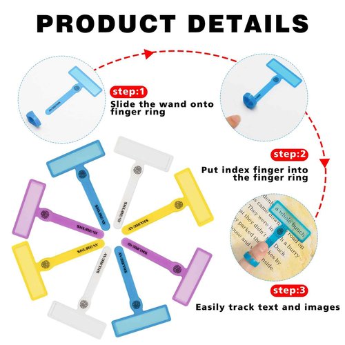 144 Pcs Guided Reading Strips, Dyslexia Tools for Kids, Colorful Text Overlays for Early Readers, ADHD Finger Trackers Highlight (96 Wands and 48 Removable Rings)